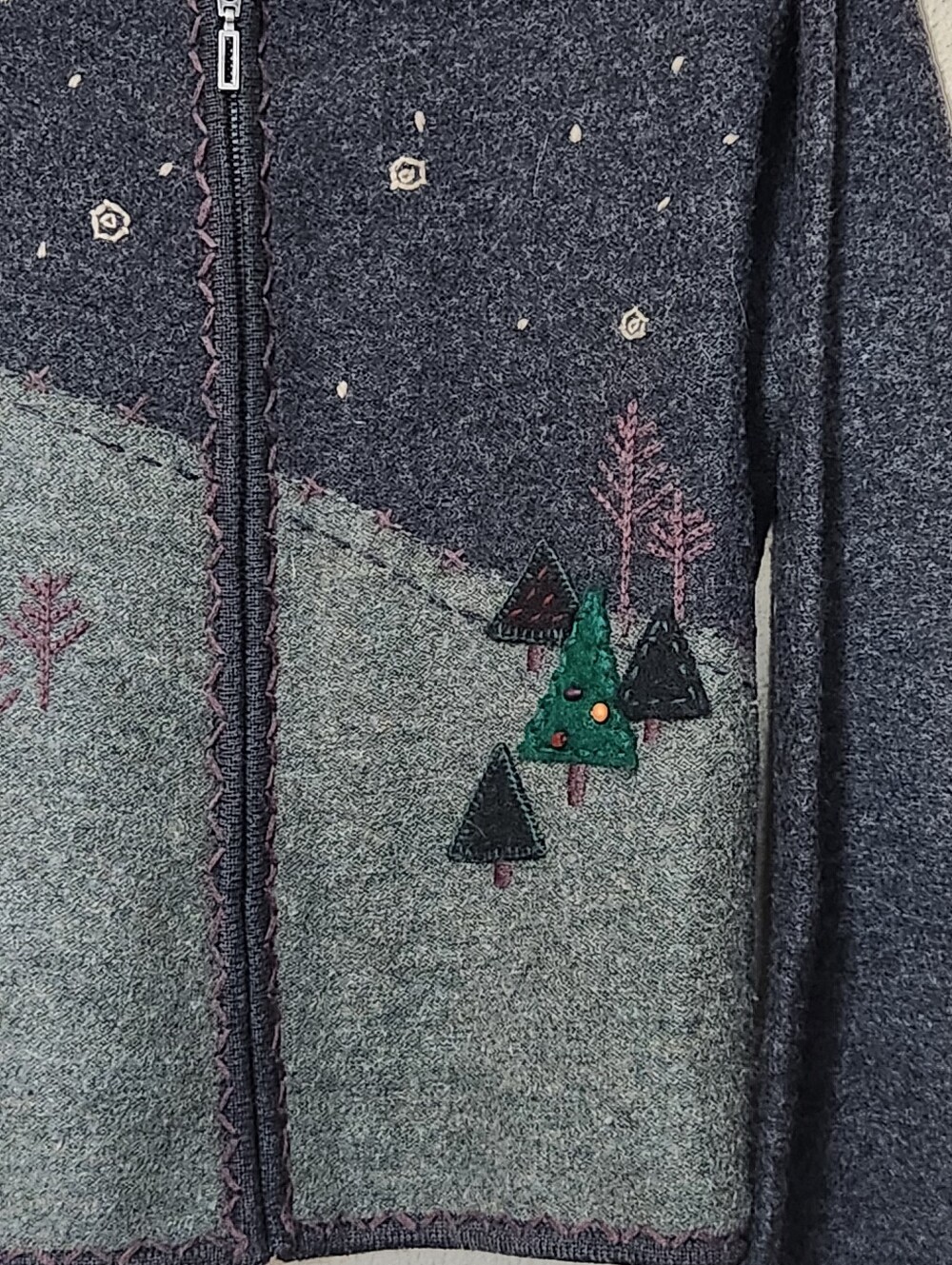 Vintage Woolrich 100% Wool Winter Scene Zip-Up Cardigan Sweater Large - Picture 4 of 9